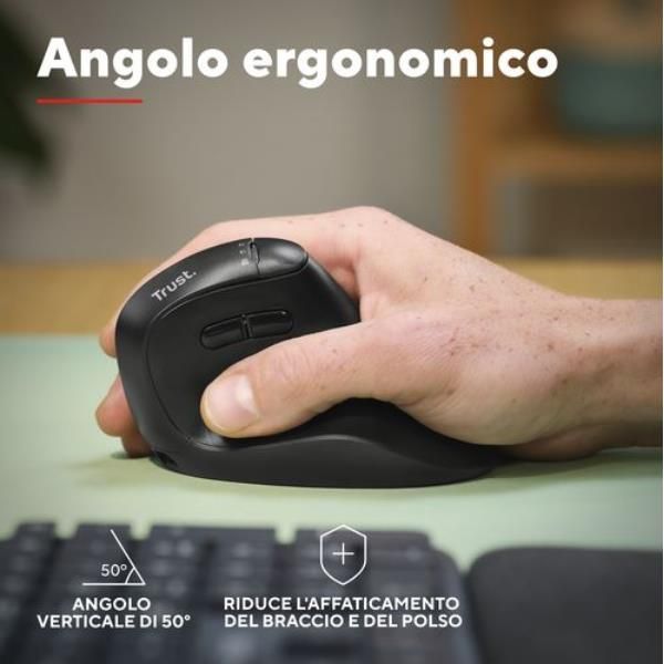 Mouse Trust Vyran Wireless Ergo 2400dpi 7 Botones Hyperscroll Multidevice Recargable Usb-c Negro