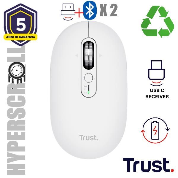 Mouse Trust Wireless Seron Hypscroll Slim 400-2400dpi 6 Botones Recargable Fsc Grs Blanco Main Image