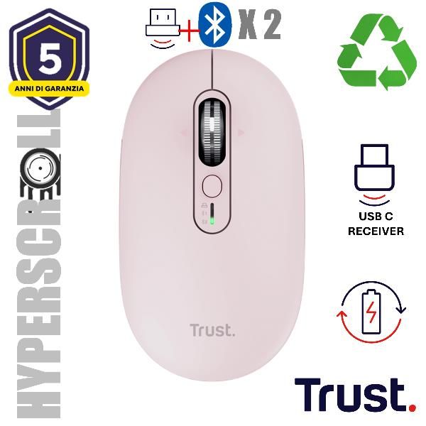 Mouse Trust Wireless Seron Hypscroll Slim 400-2400dpi 6 Botones Recargable Fsc Grs Rosa