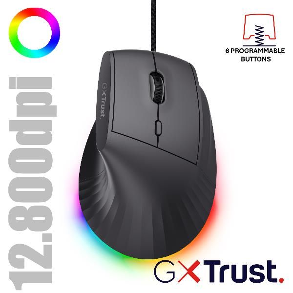 Mouse Trust Gaming Gxt 145 Rexxa 10000dpi 6 Botones Programables Iluminacion Rgb Negro
