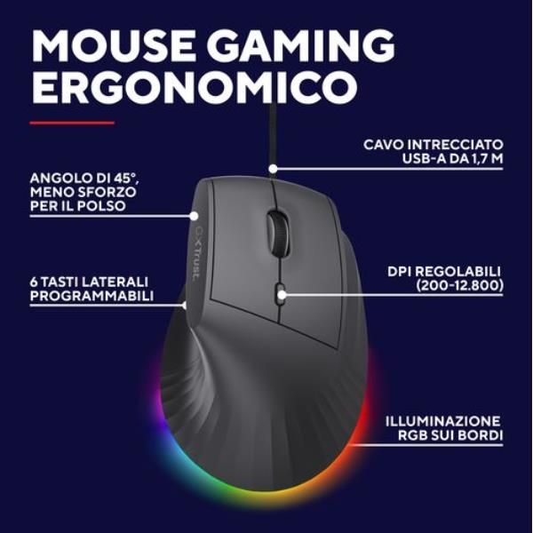 Mouse Trust Gaming Gxt 145 Rexxa 10000dpi 6 Botones Programables Iluminacion Rgb Negro
