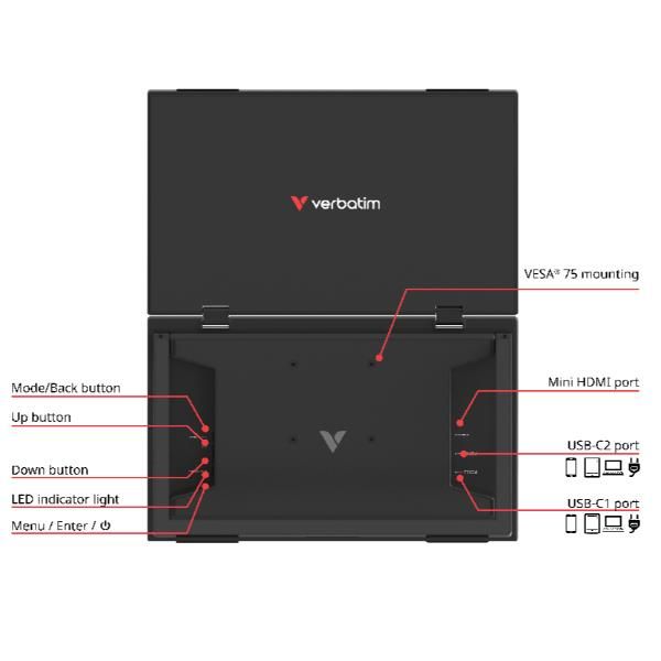 Monitor Portátil Táctil Verbatim Duo Essentials 15.6" + 15.6"/ Full HD/ Multimedia/ Negro