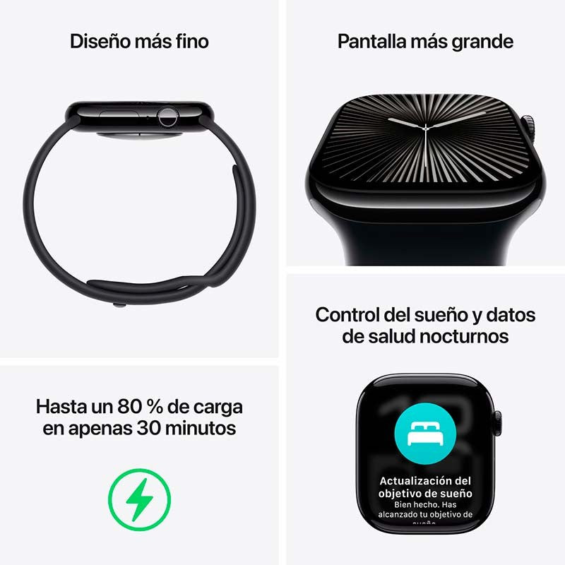 Smartwatch Apple Watch Series 10 GPS + Cellular 42mm Aluminio Negro con Correa Deportiva S/M - Reloj Inteligente