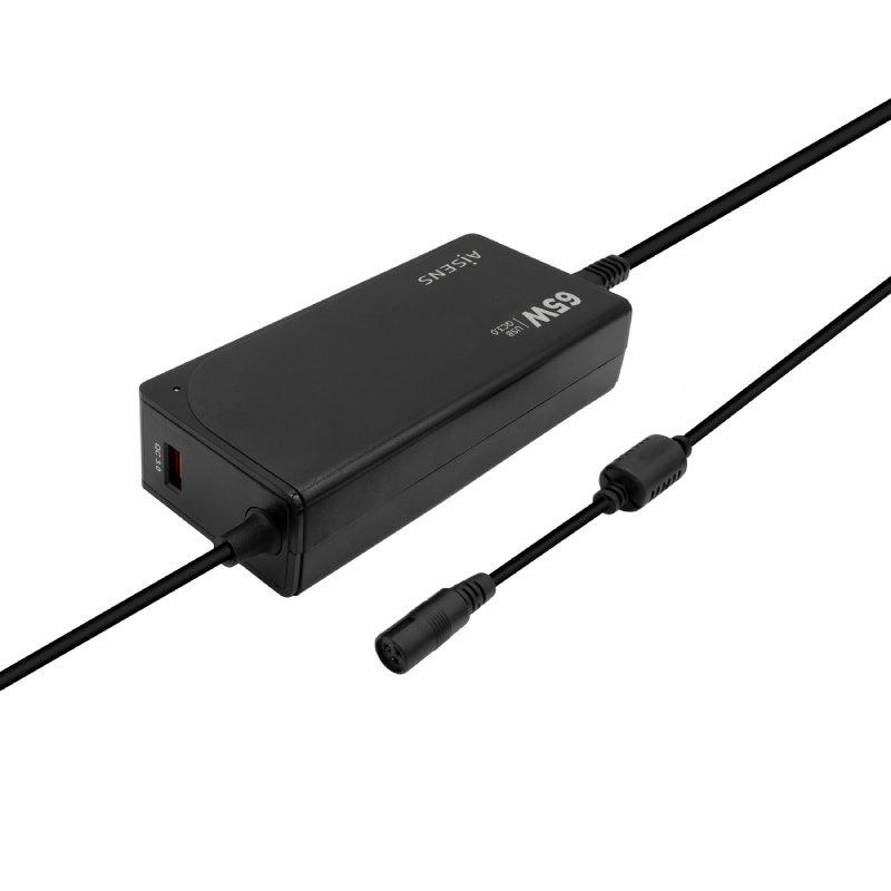 Cargador de Portátil Aisens ASLC-65WAUTO-BK/ 65W/ 1xUSB QC3.0/ Automático/ 9 Conectores/ Voltaje 18.5-20V