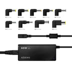 Cargador de Portátil Aisens ASLC-65WAUTO-BK/ 65W/ 1xUSB QC3.0/ Automático/ 9 Conectores/ Voltaje 18.5-20V