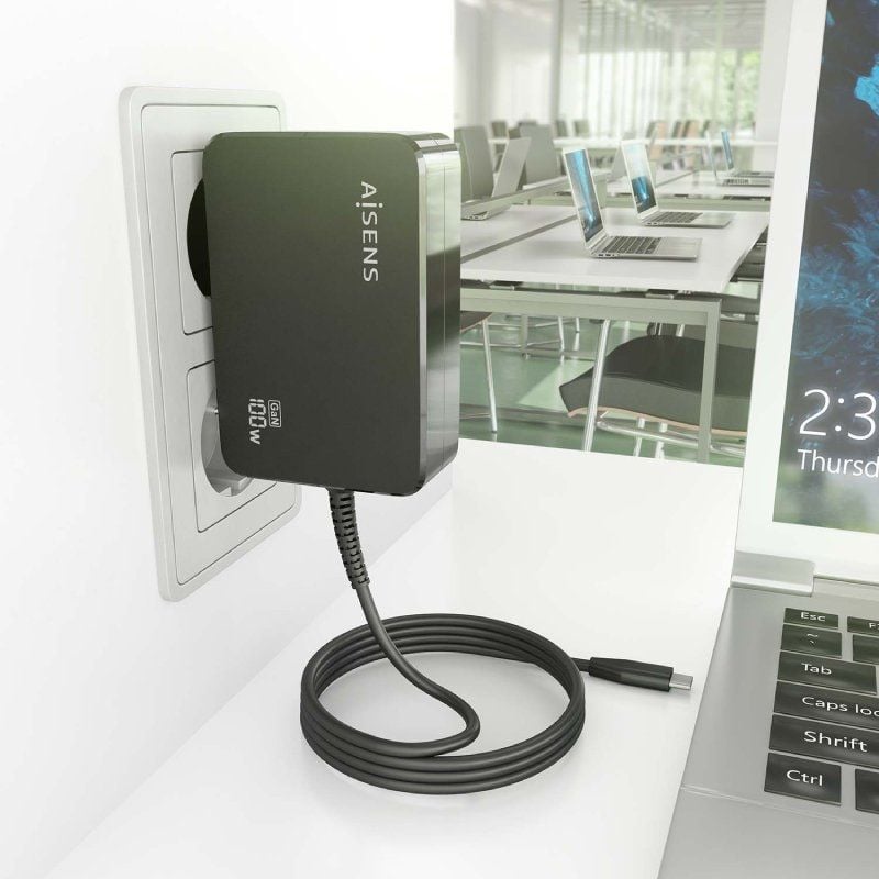 Cargador de Portátil GaN Aisens ASCH-1PD100WL50-BK USB Tipo-C/ 100W/ Automático/ Voltaje 5-20V