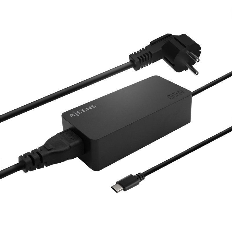 Cargador de Portátil Aisens ASCH-1PD65D-BK/ 1xUSB Tipo-C/ 65W/ Automatico/ Voltaje 5-20V