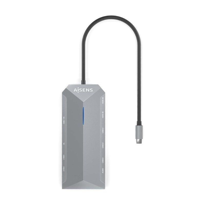 Docking USB Tipo-C Aisens ASUC-12P005-GR/ 2xHDMI 4K/ 3xUSB/ 2xUSB Tipo-C/ 1xRJ45/ 1xAudio/ 1xLector Tarjetas/ 1x Jack/ 1xUSB Tipo-C PD/ Gris