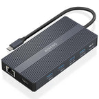 Docking USB Tipo-C Aisens ASUC-12P017-GR/ 2xHDMI 4K/ 4xUSB/ 1xUSB Tipo-C/ 1xRJ45/ 1xDisplayPort/ 1xLector Tarjetas/ 1xUSB Tipo-C PD/ Gris