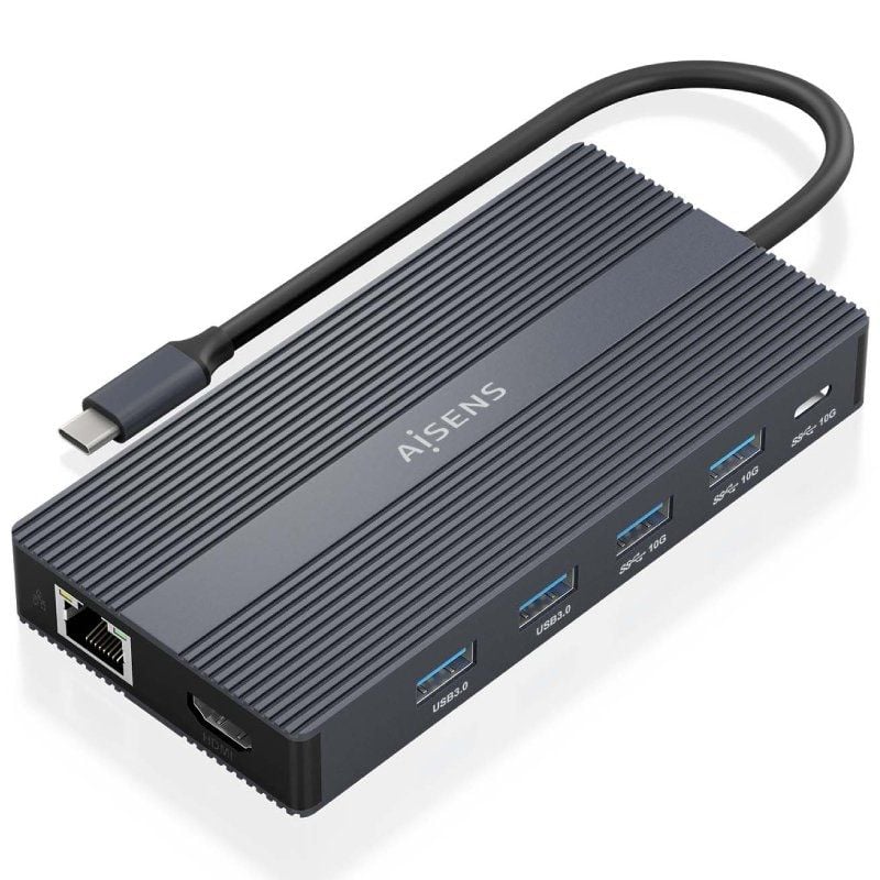 Docking USB Tipo-C Aisens ASUC-12P017-GR/ 2xHDMI 4K/ 4xUSB/ 1xUSB Tipo-C/ 1xRJ45/ 1xDisplayPort/ 1xLector Tarjetas/ 1xUSB Tipo-C PD/ Gris