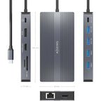 Docking USB Tipo-C Aisens ASUC-12P017-GR/ 2xHDMI 4K/ 4xUSB/ 1xUSB Tipo-C/ 1xRJ45/ 1xDisplayPort/ 1xLector Tarjetas/ 1xUSB Tipo-C PD/ Gris