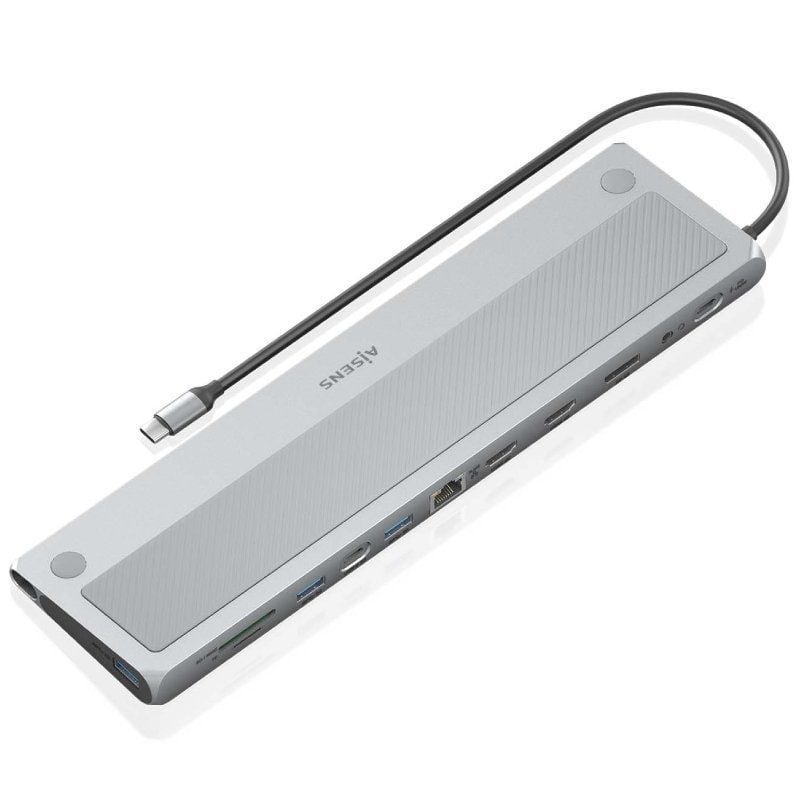 Docking USB Tipo-C Aisens ASUC-12P020-GR/ 2xHDMI 4K/ 3xUSB/ 1xUSB Tipo-C/ 1xRJ45/ 1xDisplayPort/ 1xLector Tarjetas/ 1xUSB Tipo-C PD/ Gris