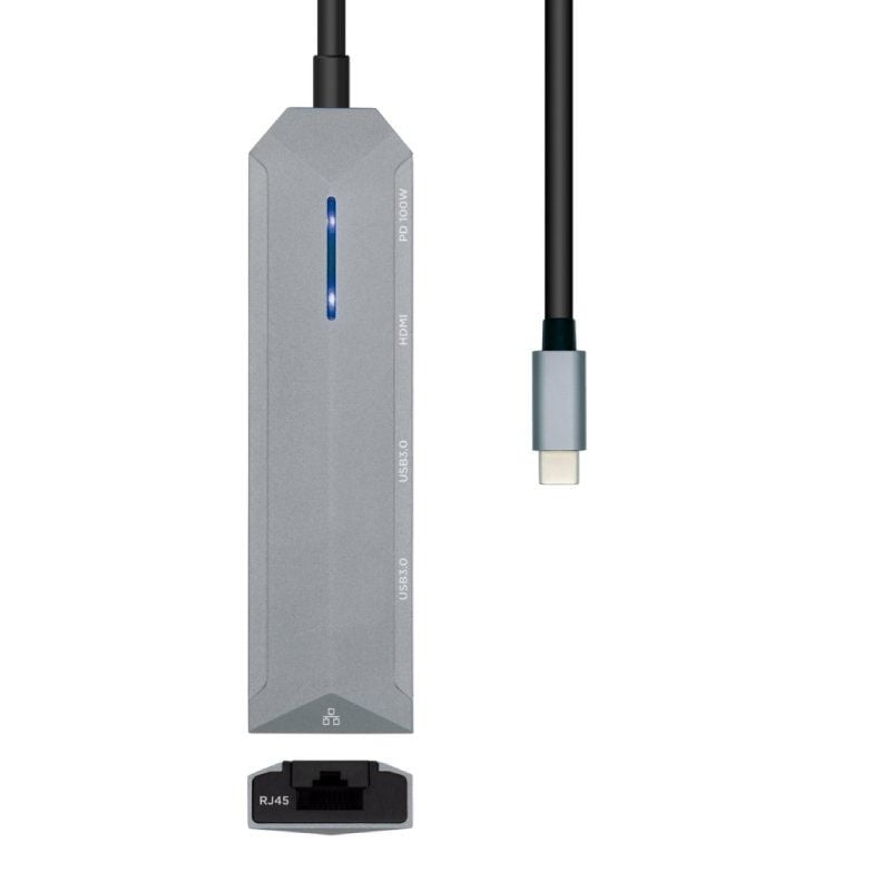 Docking USB Tipo-C Aisens ASUC-5P003-GR/ 1xHDMI 4K/ 2xUSB/ 1xRJ45/ 1xUSB Tipo-C PD/ Gris