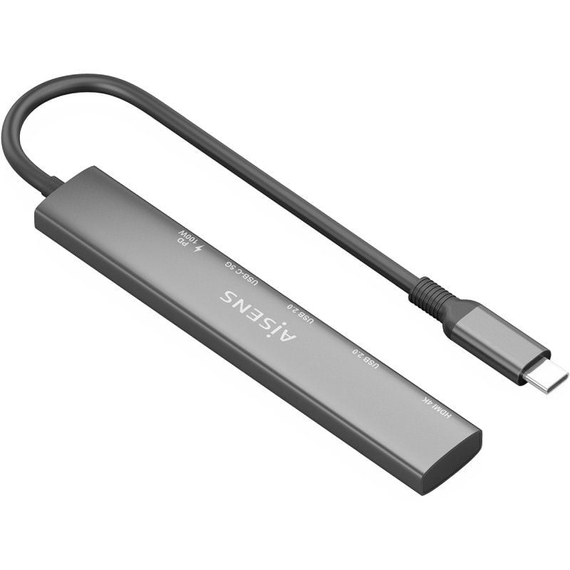 Docking USB Tipo-C Aisens ASUC-5P022-GR/ 1xHDMI 4K/ 2xUSB/ 1xUSB Tipo-C/ 1xUSB Tipo-C PD/ Gris