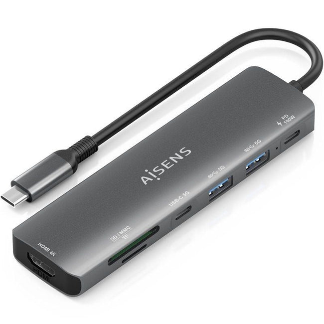 Docking USB Tipo-C Aisens ASUC-7P026-GR/ 1xHDMI 4K/ 2xUSB/ 1xUSB Tipo-C / 1xUSB Tipo-C PD/ 1xLector Tarjetas/ Gris Hover Image