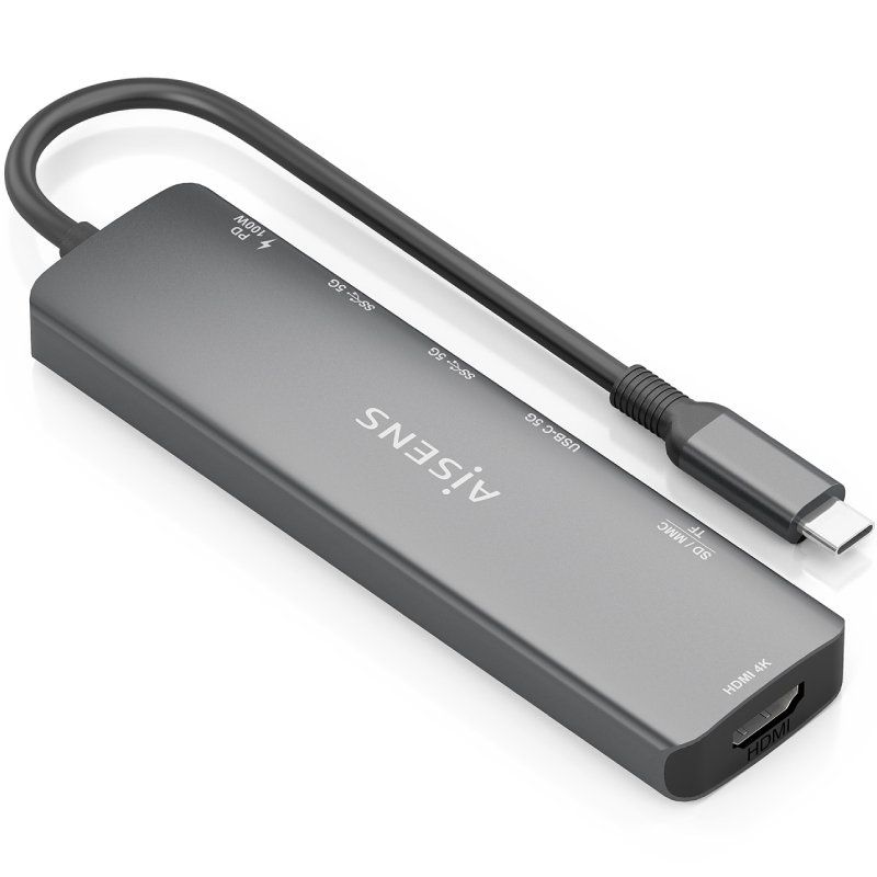 Docking USB Tipo-C Aisens ASUC-7P026-GR/ 1xHDMI 4K/ 2xUSB/ 1xUSB Tipo-C / 1xUSB Tipo-C PD/ 1xLector Tarjetas/ Gris