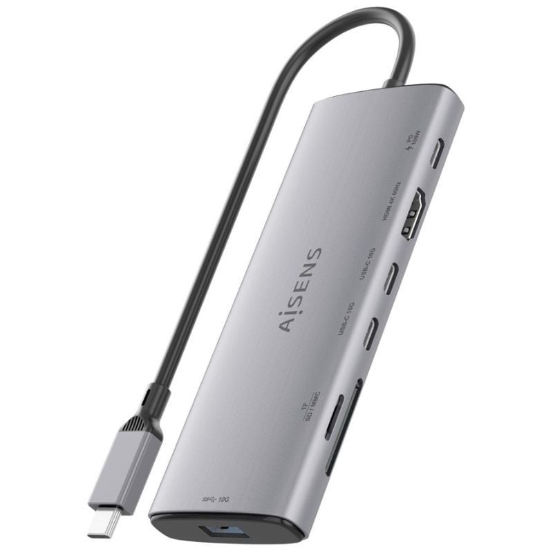 Docking USB Tipo-C Aisens ASUC-7P031-GR/ 1xHDMI 4K/ 1xUSB/ 2xUSB Tipo-C/ 1xLector Tarjetas/ 1xUSB Tipo-C PD/ Gris