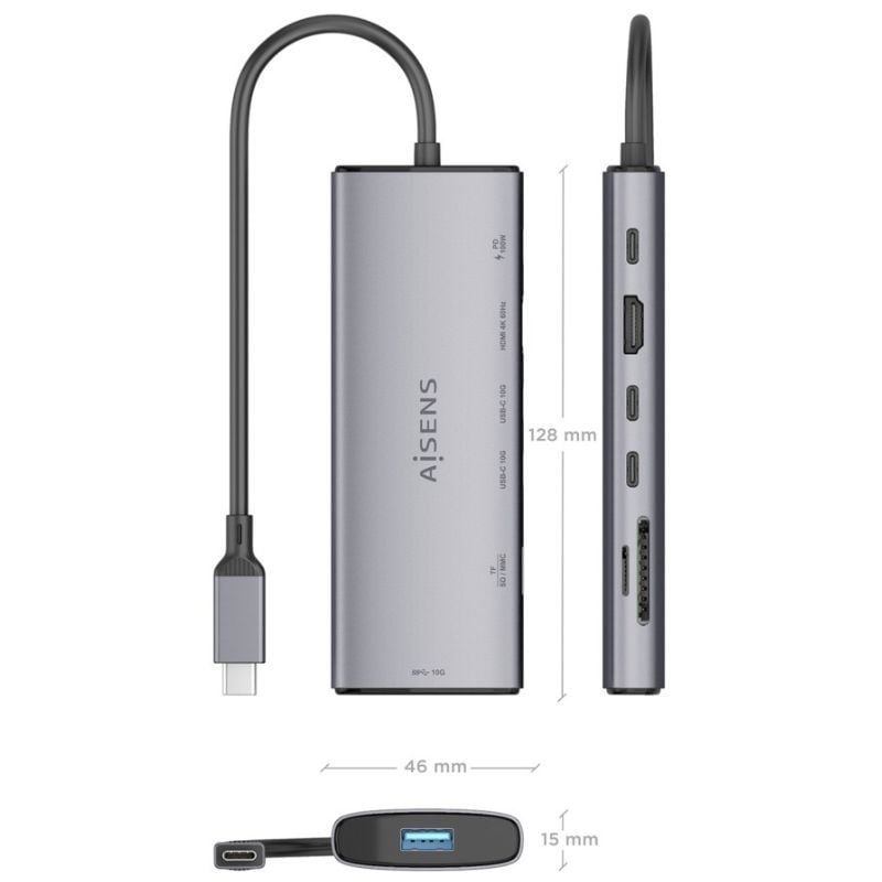 Docking USB Tipo-C Aisens ASUC-7P031-GR/ 1xHDMI 4K/ 1xUSB/ 2xUSB Tipo-C/ 1xLector Tarjetas/ 1xUSB Tipo-C PD/ Gris