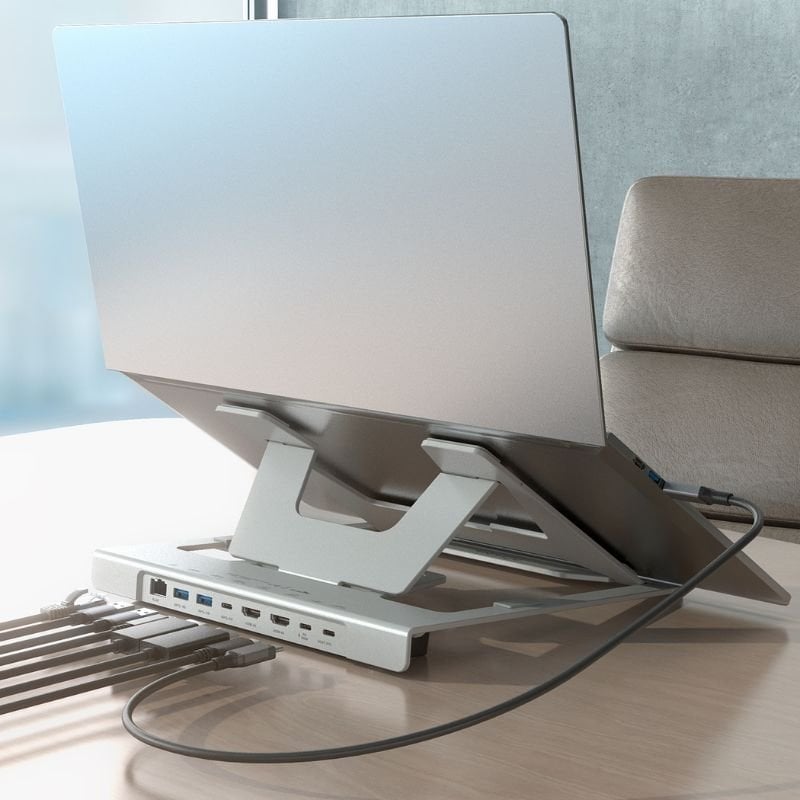 Soporte de Sobremesa - Docking USB Tipo-C Aisens ASUC-7P046-GR/ 2xUSB/ 1xUSB Tipo-C/ 2xHDMI/ 1xRJ45/ 1xUSB Tipo-C PD/ Gris