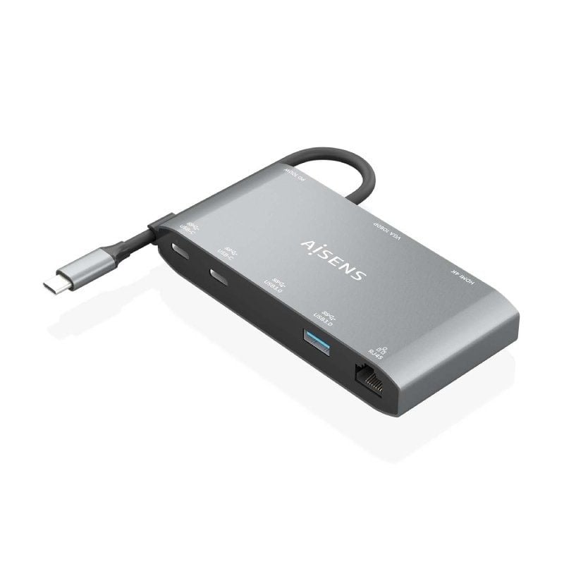 Docking USB Tipo-C Aisens ASUC-8P010-GR/ 1xHDMI 4K/ 1xVGA/ 2xUSB/ 1xRJ45/ 2xUSB Tipo-C/ 1xUSB Tipo-C PD/ Gris