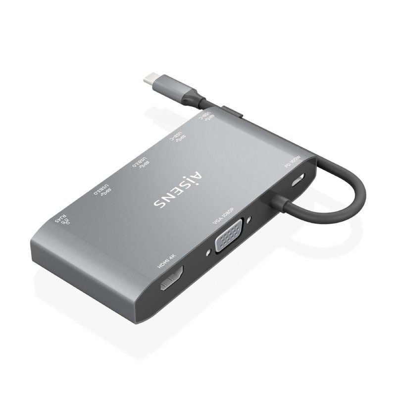 Docking USB Tipo-C Aisens ASUC-8P010-GR/ 1xHDMI 4K/ 1xVGA/ 2xUSB/ 1xRJ45/ 2xUSB Tipo-C/ 1xUSB Tipo-C PD/ Gris