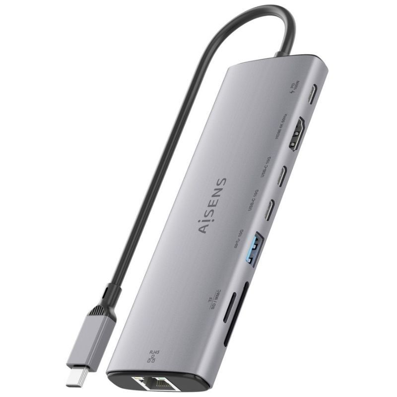 Docking USB Tipo-C Aisens ASUC-8P033-GR/ 1xHDMI 4K/ 1xUSB/ 2xUSB Tipo-C/ 1xRJ45/ 1xLector Tarjetas/ 1xUSB Tipo-C PD/ Gris