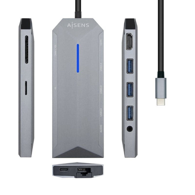 Docking USB Tipo-C Aisens ASUC-9P001-GR/ 1xHDMI 4K/ 3xUSB/ 1xRJ45/ 1xAudio/ 1xLector Tarjetas / 1xUSB Tipo-C PD/ Gris Hover Image