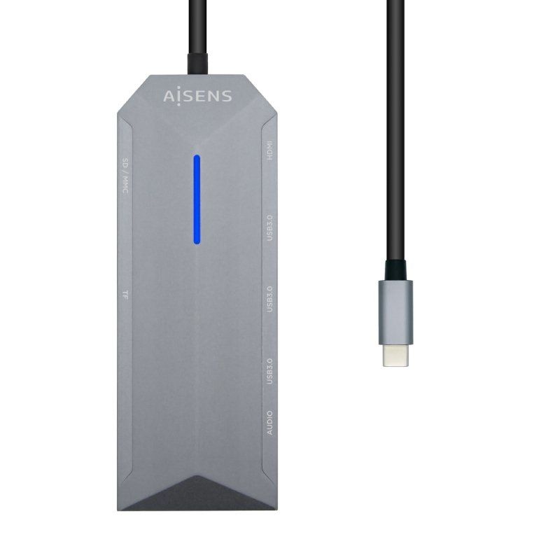 Docking USB Tipo-C Aisens ASUC-9P001-GR/ 1xHDMI 4K/ 3xUSB/ 1xRJ45/ 1xAudio/ 1xLector Tarjetas / 1xUSB Tipo-C PD/ Gris