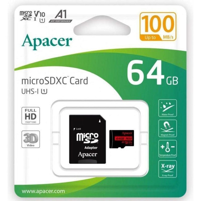 Tarjeta de Memoria Apacer 64GB XC UHS 1 con Adaptador/ Clase 10/ 100MBs Hover Image
