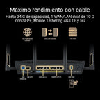 Router Inalámbrico Asus RT-BE88U/ WiFi 7/ 7200Mbps/ 2.4GHz 5GHz/ 4 Antenas/ WiFi 802.11be/ax/ac/n/a/ - n/b/g