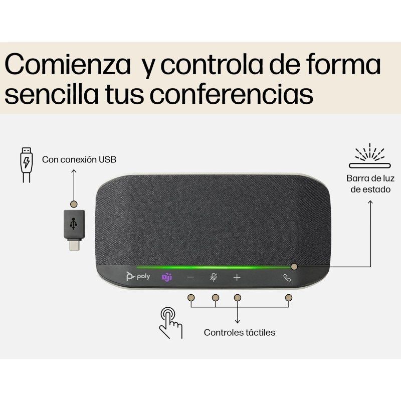 Altavoz Portátil para Conferencias Poly Sync 10 para Microsoft Teams/ USB/ Negro