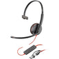Auricular Poly Blackwire 3210 + Adaptador USB-C/A/ con Micrófono/ USB Tipo-C/ Bulk/ Negro