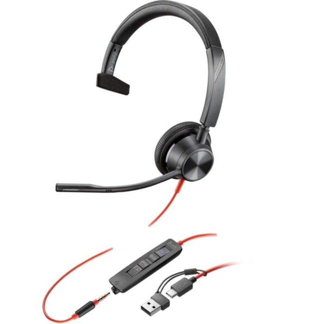 Auricular Poly Blackwire 3315 para Microsoft Teams + Adaptador USB-C/A/ con Micrófono/ Jack 3.5/ Negro Hover Image