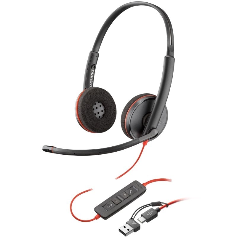 Auriculares Poly Blackwire 3220 + Adaptador USB-C/A/ con Micrófono/ USB Tipo-C/ Negro