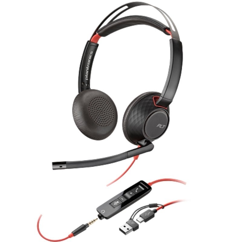 Auriculares Poly Blackwire 5220 + Adaptador USB-C/A/ con Micrófono/ Jack 3.5mm/ Negro