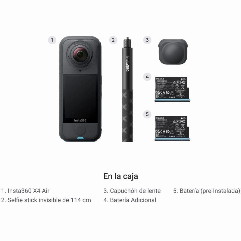 Cámara Digital Deportiva Insta360 X4 Air Pack Principiante/ 8K/ ngulo de visión 360/ Negra