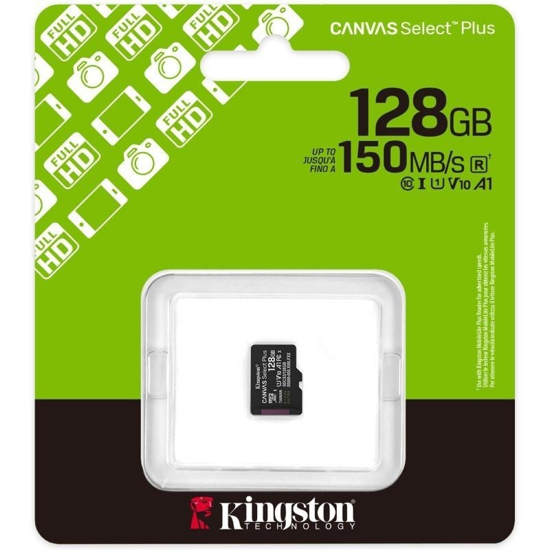Tarjeta de Memoria Kingston CANVAS Select Plus 128GB microSD XC/ Clase 10/ 150MBs