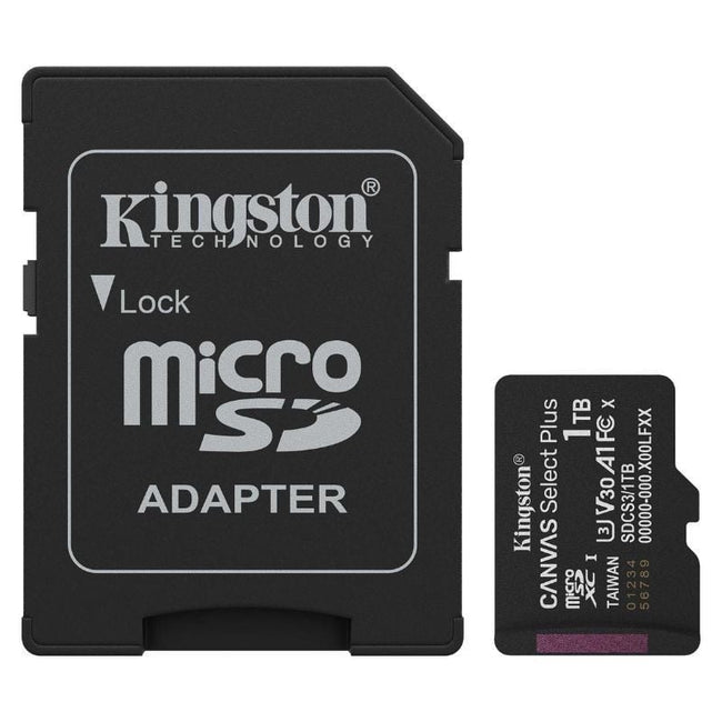 Tarjeta de Memoria Kingston CANVAS Select Plus 1TB microSD XC con Adaptador/ Clase 10/ 150MBs Hover Image