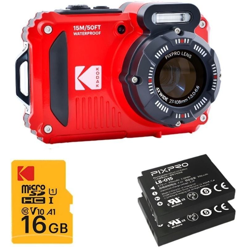 Pack Cámara Digital Kodak Pixpro WPZ2RD6 + 2 Baterías + 1 MicroSD/ 16MP/ Zoom ptico 4x/ Rojo
