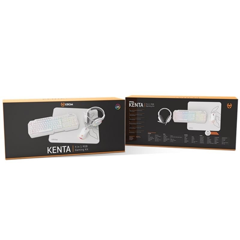 Pack Gaming Krom Kenta/ Teclado RGB + Ratón + Alfombrilla + Auriculares/ Blanco