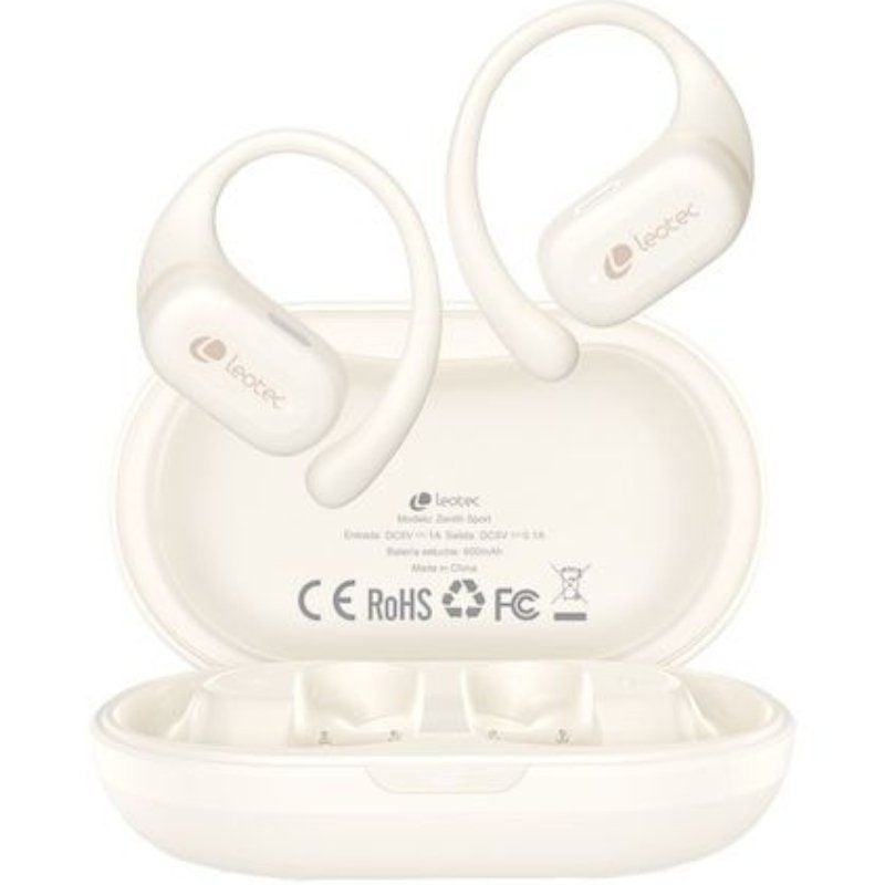 Auriculares Deportivos Bluetooth Leotec Open Air Zenith Sport con estuche de carga/ Autonomía 6.5h/ Beige