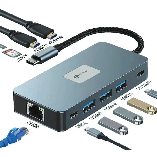 Docking USB Tipo-C Leotec LEDS02/ 3xUSB/ 1xUSB Tipo-C/ 1xUSB Tipo-C PD/ 2xHDMI 4K/ 1xRJ45/ 1xLector Tarjetas SD y MicroSD/ Gris Hover Image