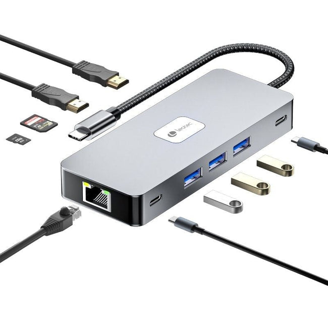 Docking USB Tipo-C Leotec LEDS02/ 3xUSB/ 1xUSB Tipo-C/ 1xUSB Tipo-C PD/ 2xHDMI 4K/ 1xRJ45/ 1xLector Tarjetas SD y MicroSD/ Gris Main Image