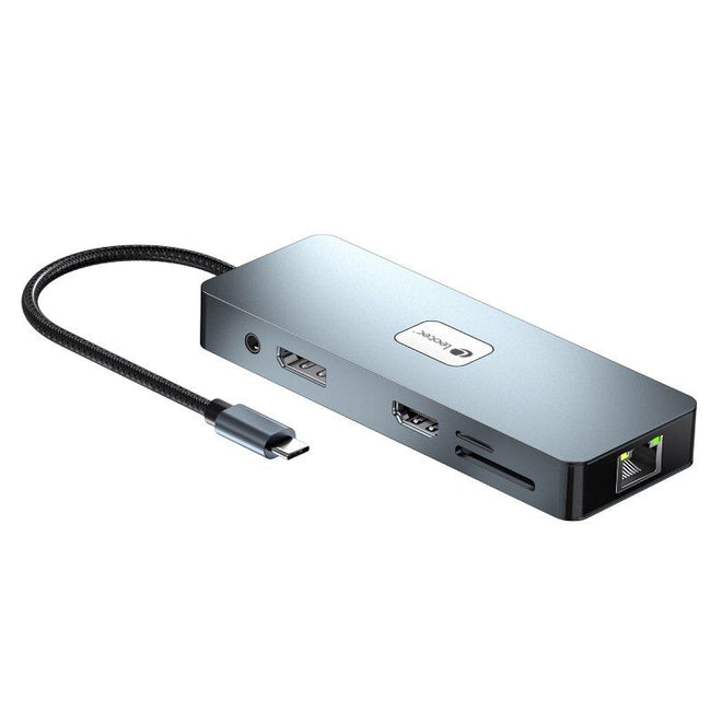 Docking USB Tipo-C Leotec LEDS03/ 3xUSB/ 1xUSB Tipo-C PD/ 1xHDMI 4K/ 1xDisplayPort/ 1xVGA/ 1xAudio/ 1xRJ45/ 1xLector Tarjetas SD y MicroSD/ Gris Main Image