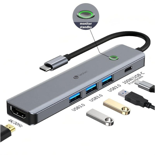 Docking USB Tipo-C Leotec LEDS05/ 3xUSB/ 1xUSB Tipo-C PD/ 1xHDMI 4K/ Gris Hover Image