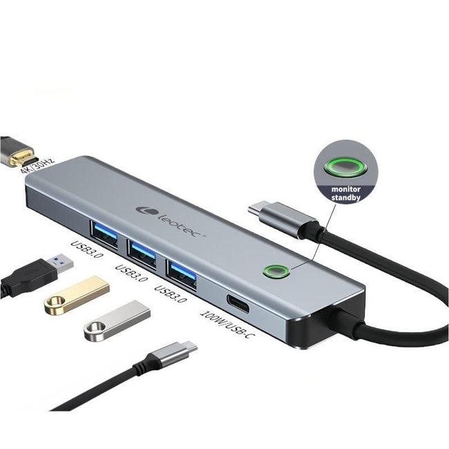 Docking USB Tipo-C Leotec LEDS05/ 3xUSB/ 1xUSB Tipo-C PD/ 1xHDMI 4K/ Gris Main Image
