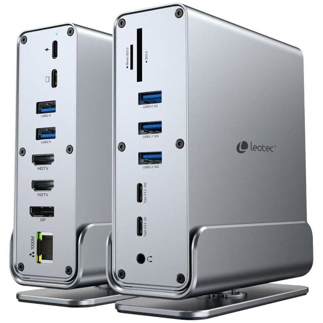 Docking USB Tipo-C Leotec LEDS06/ 5xUSB/ 2xUSB Tipo-C/ 1xUSB Tipo-C PD/ 1xDisplayPort/ 2xHDMI 4K/ 1xRJ45/ 1xJack 3.5/ 1xLector de Tarjetas/ Gris Main Image