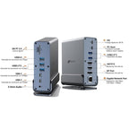 Docking USB Tipo-C Leotec LEDS06/ 5xUSB/ 2xUSB Tipo-C/ 1xUSB Tipo-C PD/ 1xDisplayPort/ 2xHDMI 4K/ 1xRJ45/ 1xJack 3.5/ 1xLector de Tarjetas/ Gris