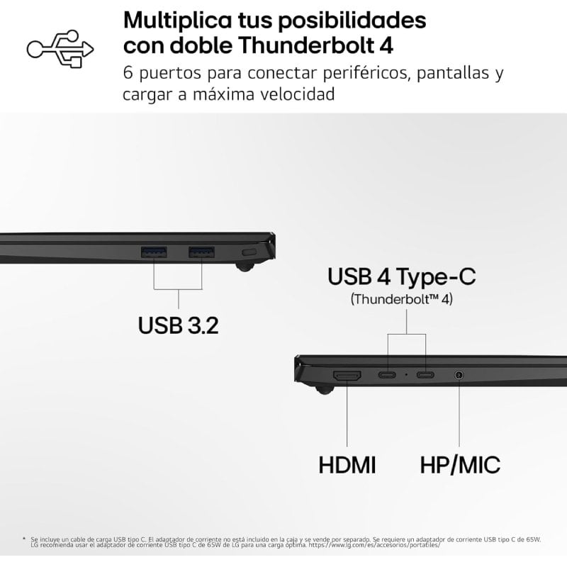 Portátil LG Gram 14Z95U-G.AU85BN Ryzen AI 7 450/ 32GB/ 512GB SSD/ 14"/ Win11