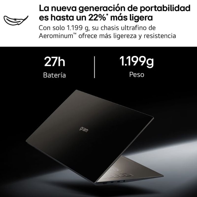 Portátil LG Gram Pro 16ZD90U-G.AX85BN Intel Core Ultra 7-355/ 32GB/ 512GB SSD/ 16"/ Sin Sistema Operativo